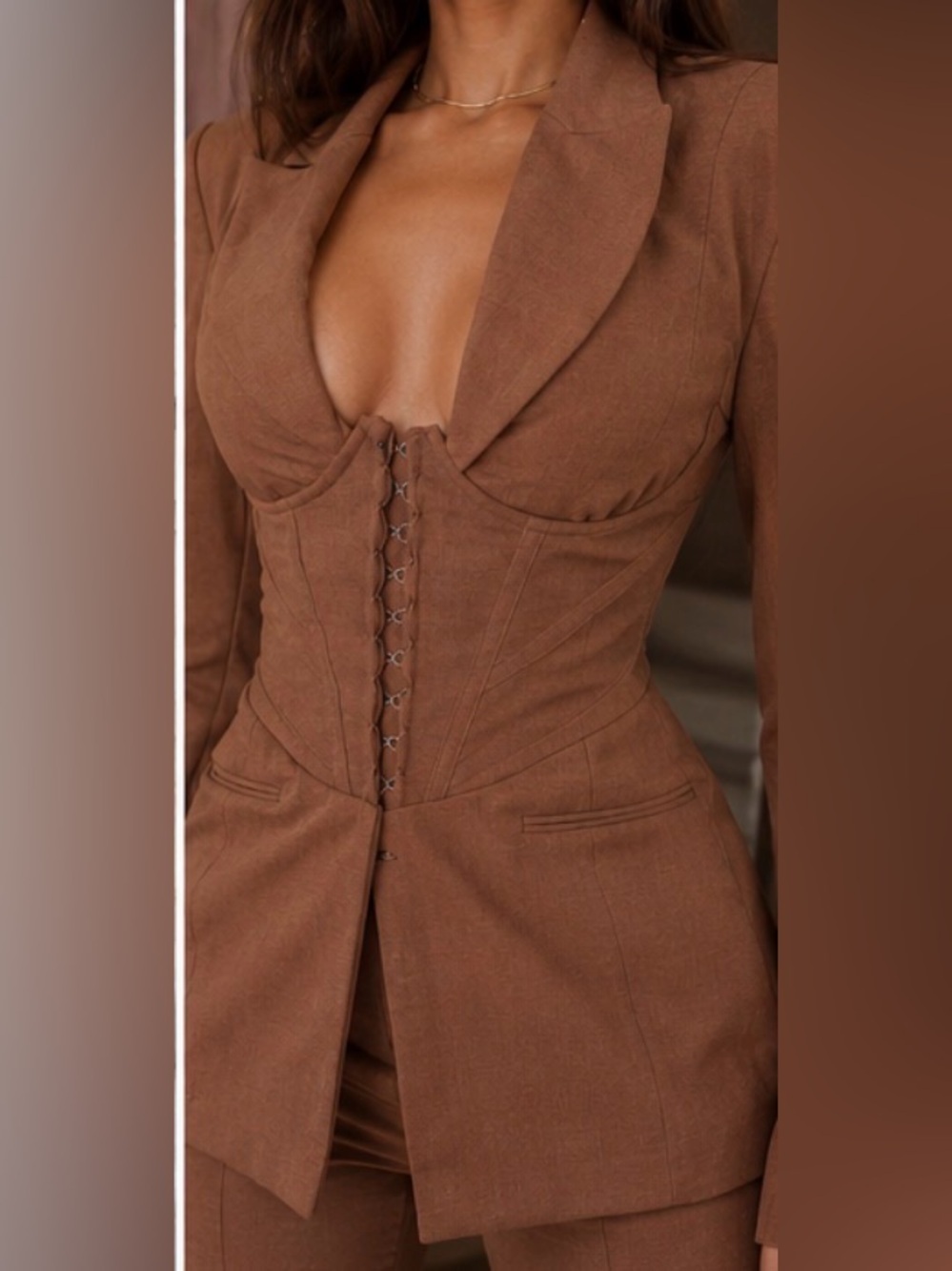 Sold Out House of CB Makani Mocha Corset Blazer XS Linen Archive Y2K - Picture 4 of 13